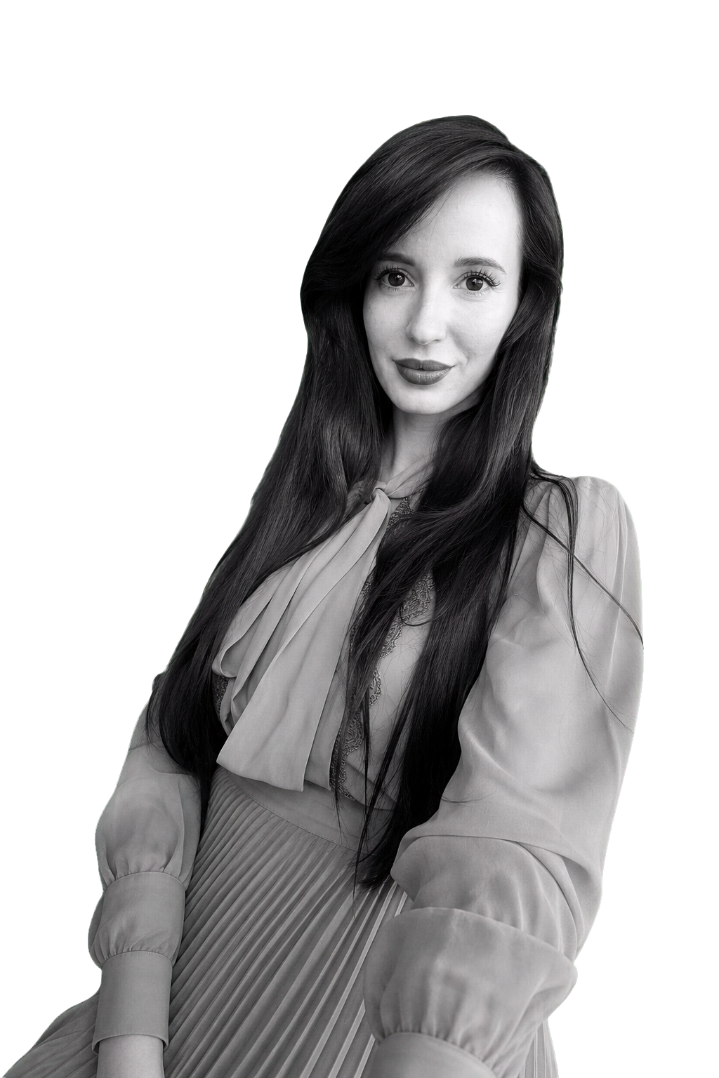 Anna Shatkovskyy in a black-and-white cutout portrait.